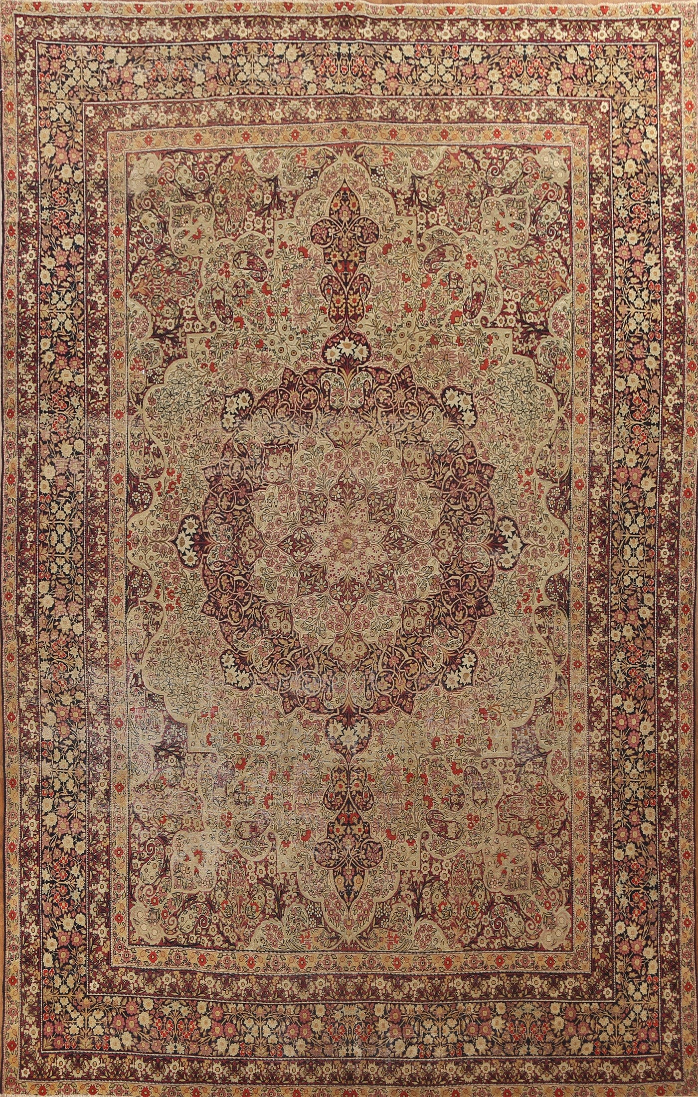 Pre-1900 Antique Vegetable Dye Kerman Lavar Persian Rug 9x13