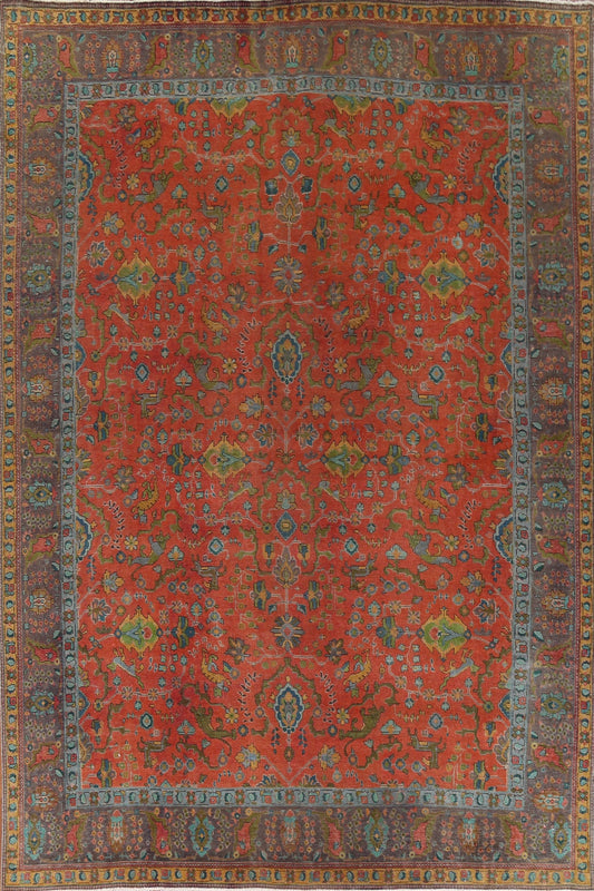 Distressed Wool Tabriz Persian Area Rug 10x13