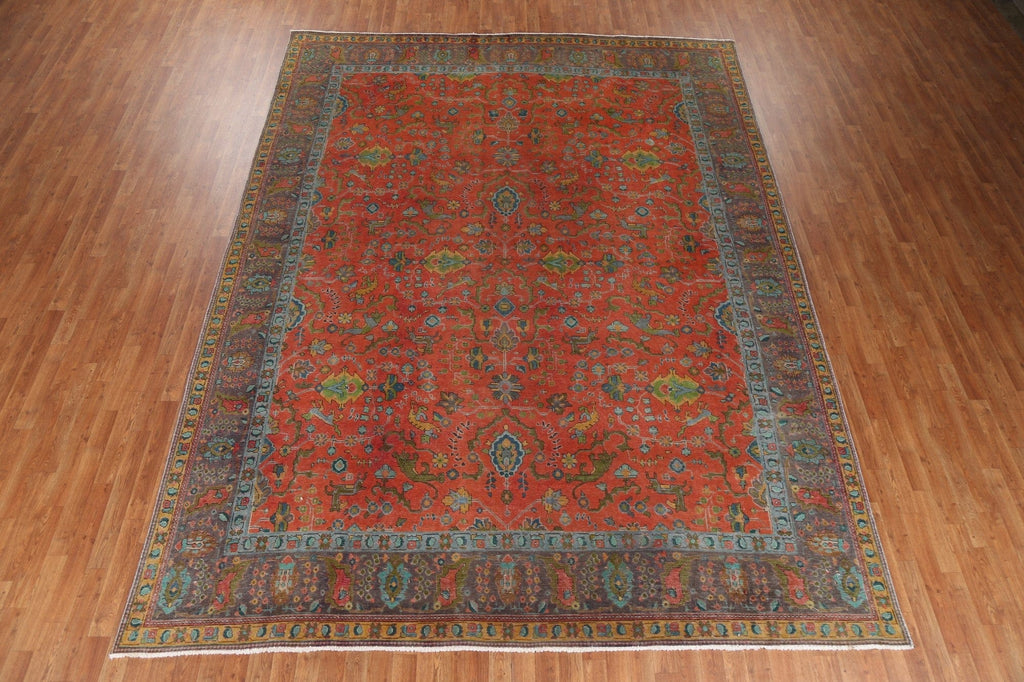 Distressed Wool Tabriz Persian Area Rug 10x13