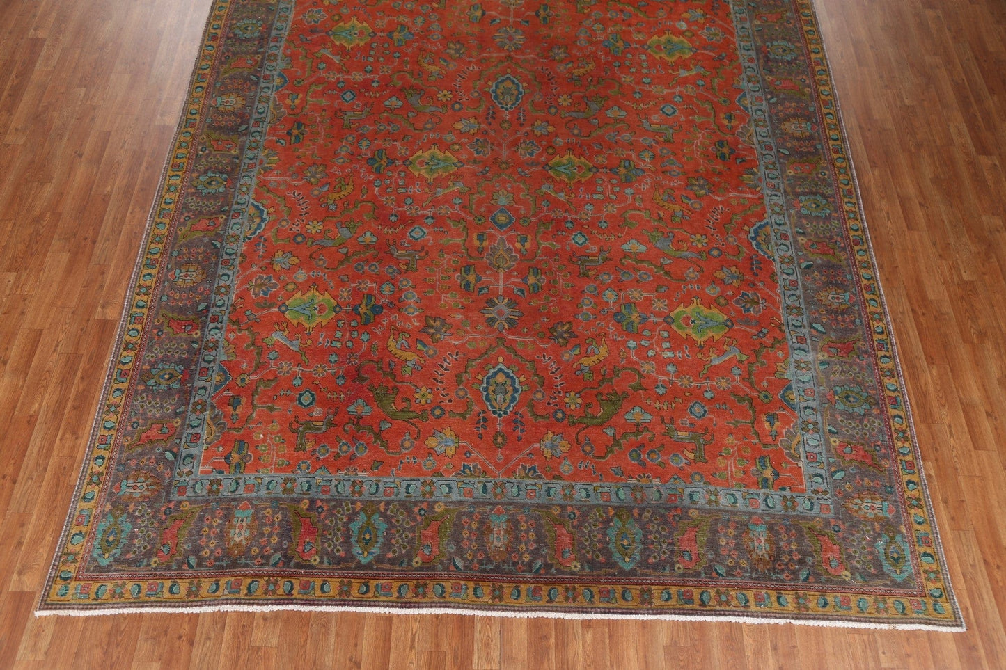 Distressed Wool Tabriz Persian Area Rug 10x13