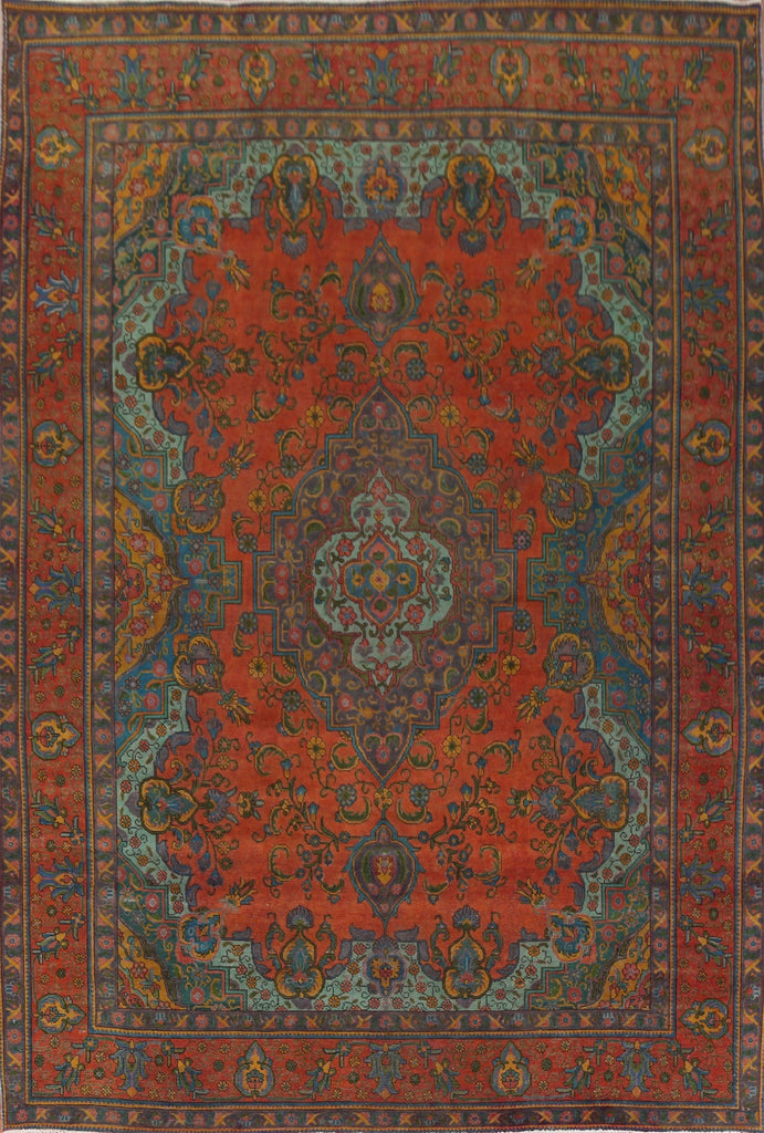 Distressed Over-Dyed Tabriz Persian Area Rug 10x13