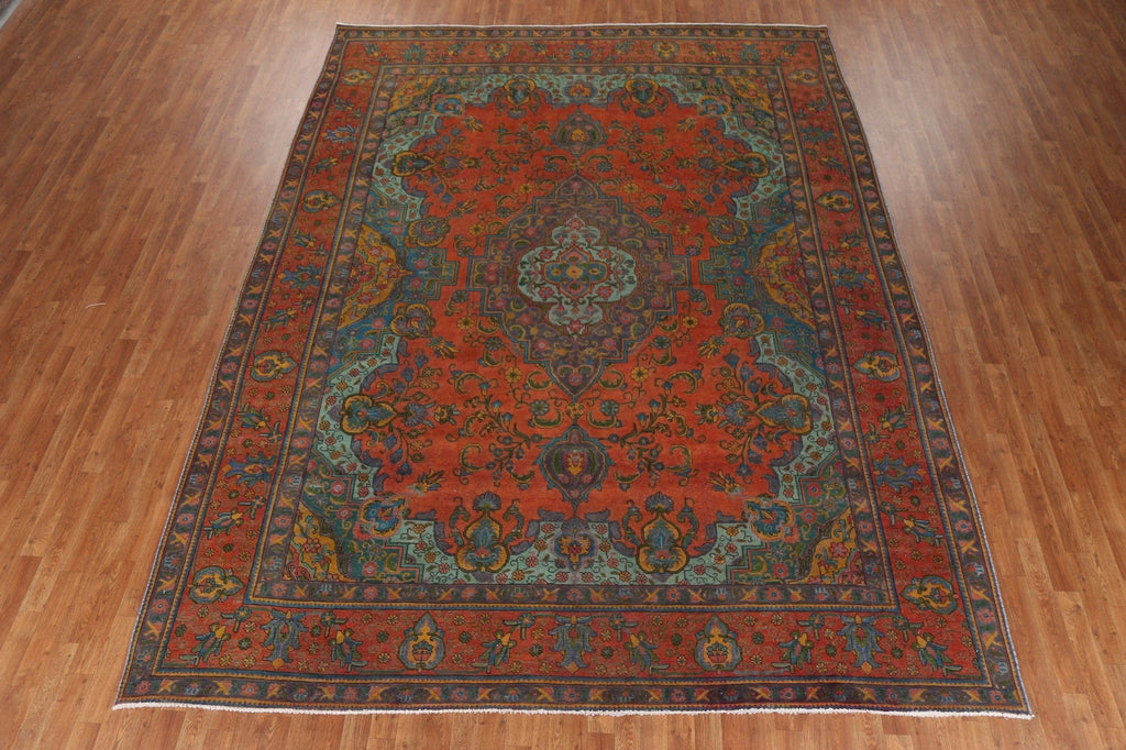 Distressed Over-Dyed Tabriz Persian Area Rug 10x13