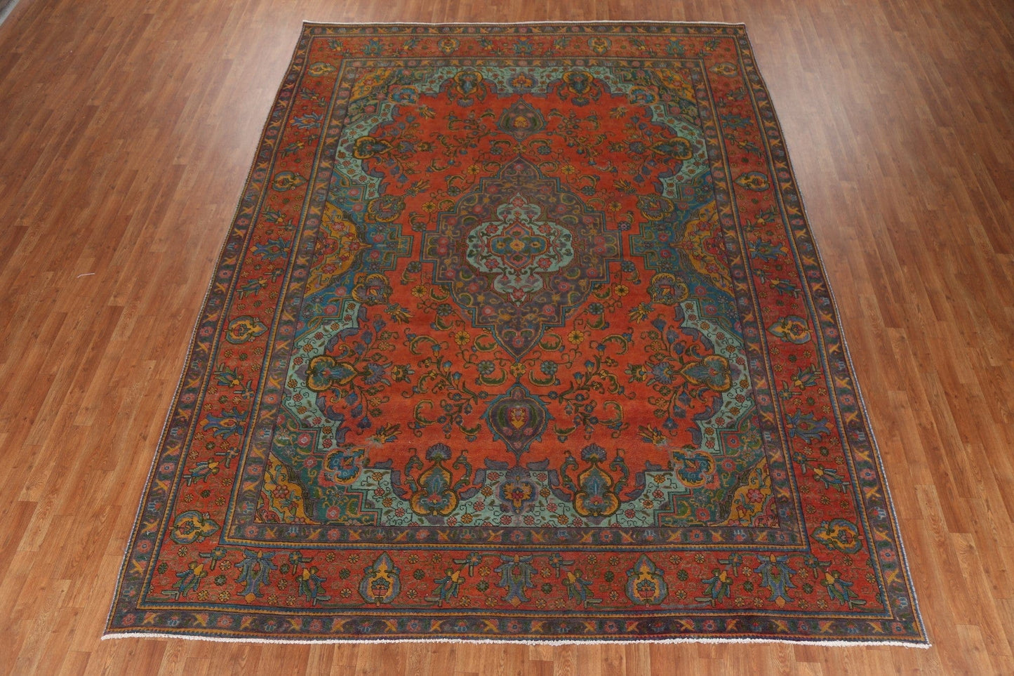 Distressed Over-Dyed Tabriz Persian Area Rug 10x13