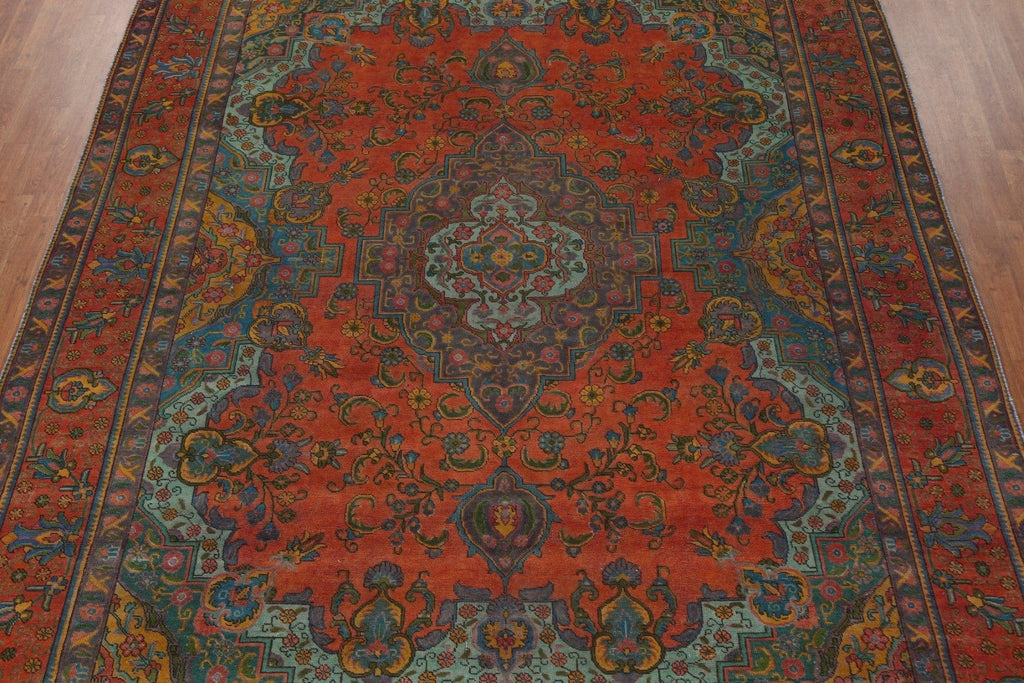 Distressed Over-Dyed Tabriz Persian Area Rug 10x13