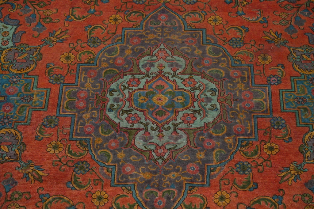 Distressed Over-Dyed Tabriz Persian Area Rug 10x13