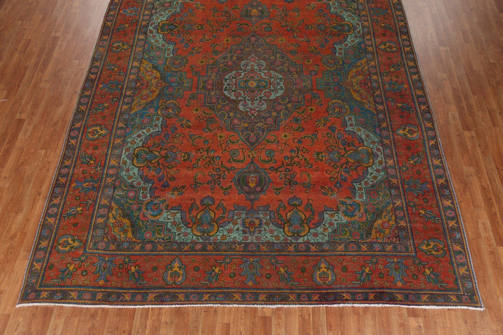 Distressed Over-Dyed Tabriz Persian Area Rug 10x13