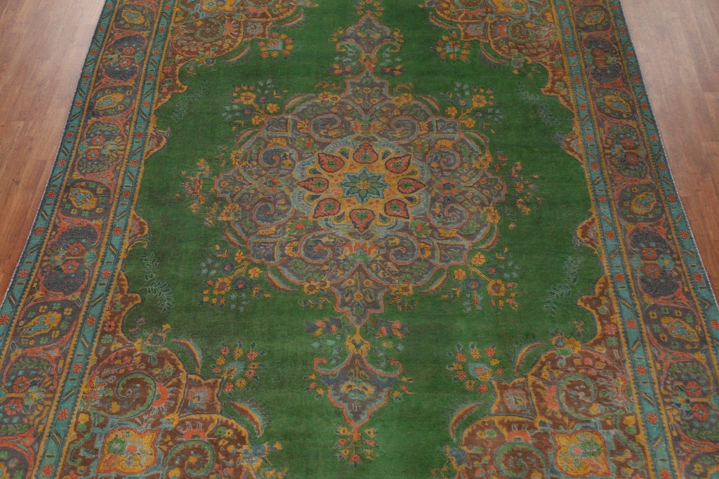 Distressed Green Tabriz Persian Area Rug 9x13