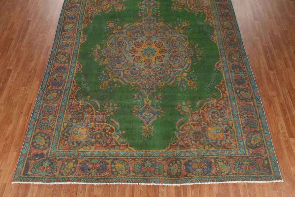 Distressed Green Tabriz Persian Area Rug 9x13