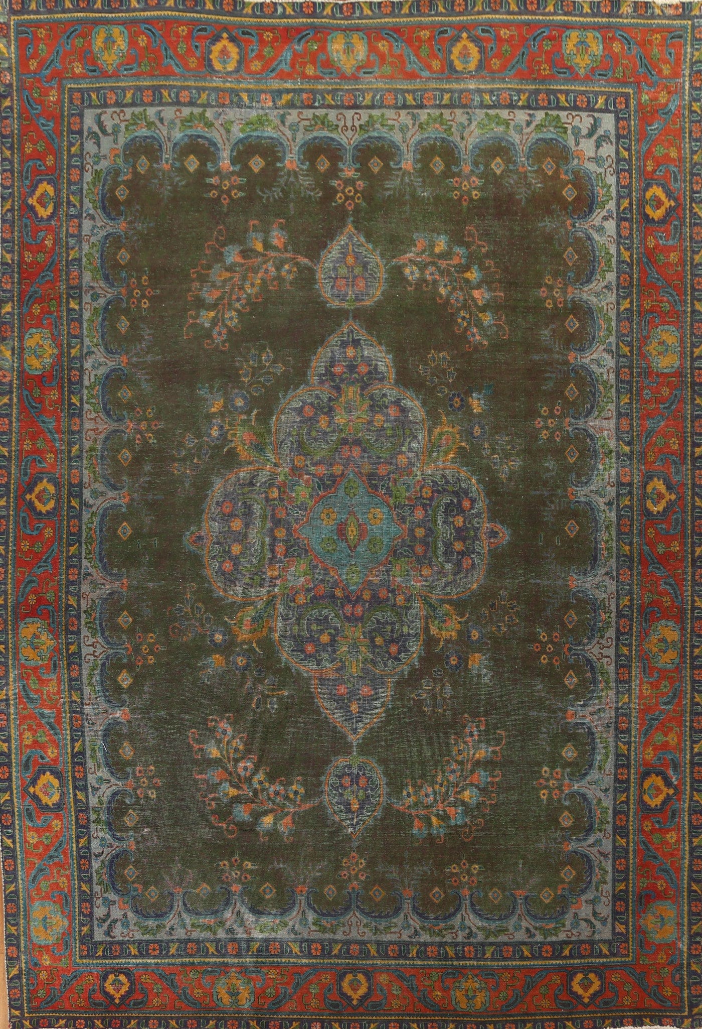 Distressed Over-Dyed Tabriz Persian Area Rug 10x13