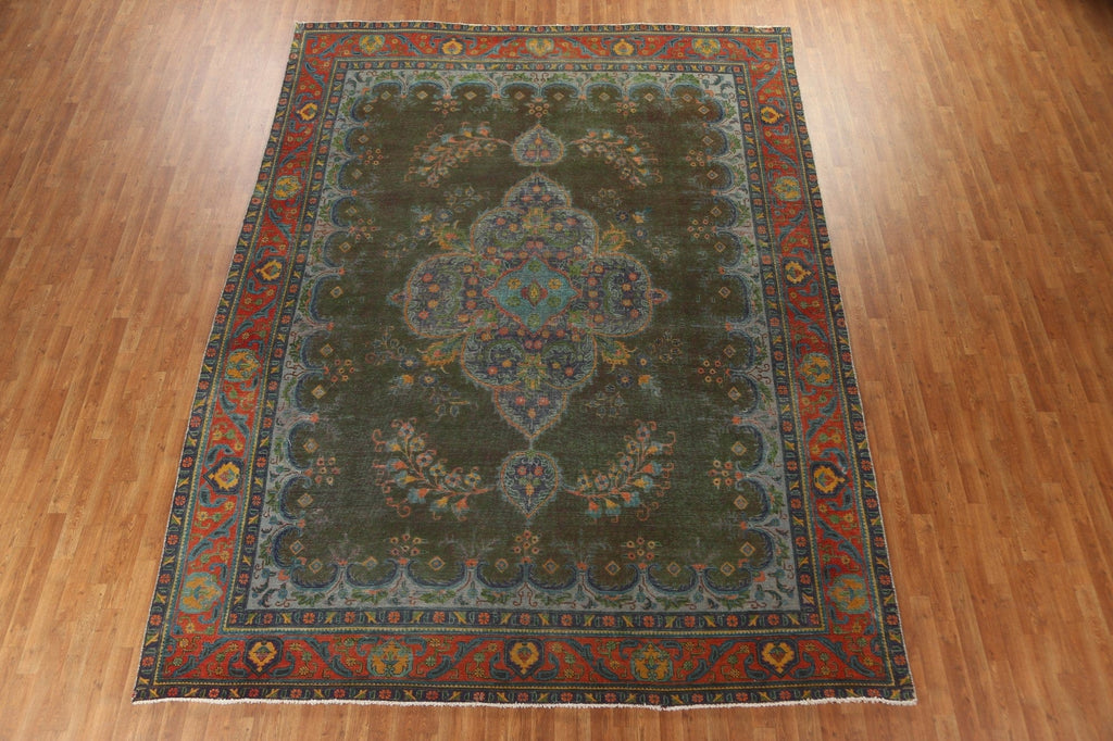 Distressed Over-Dyed Tabriz Persian Area Rug 10x13