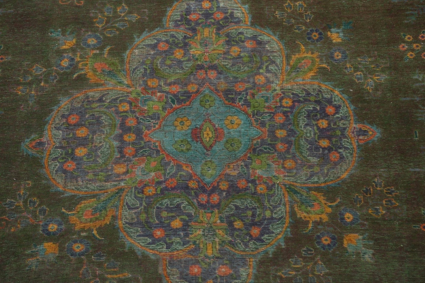 Distressed Over-Dyed Tabriz Persian Area Rug 10x13