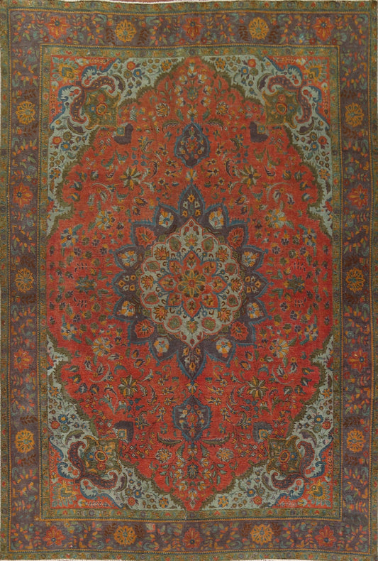 Distressed Over-Dyed Tabriz Persian Area Rug 10x13