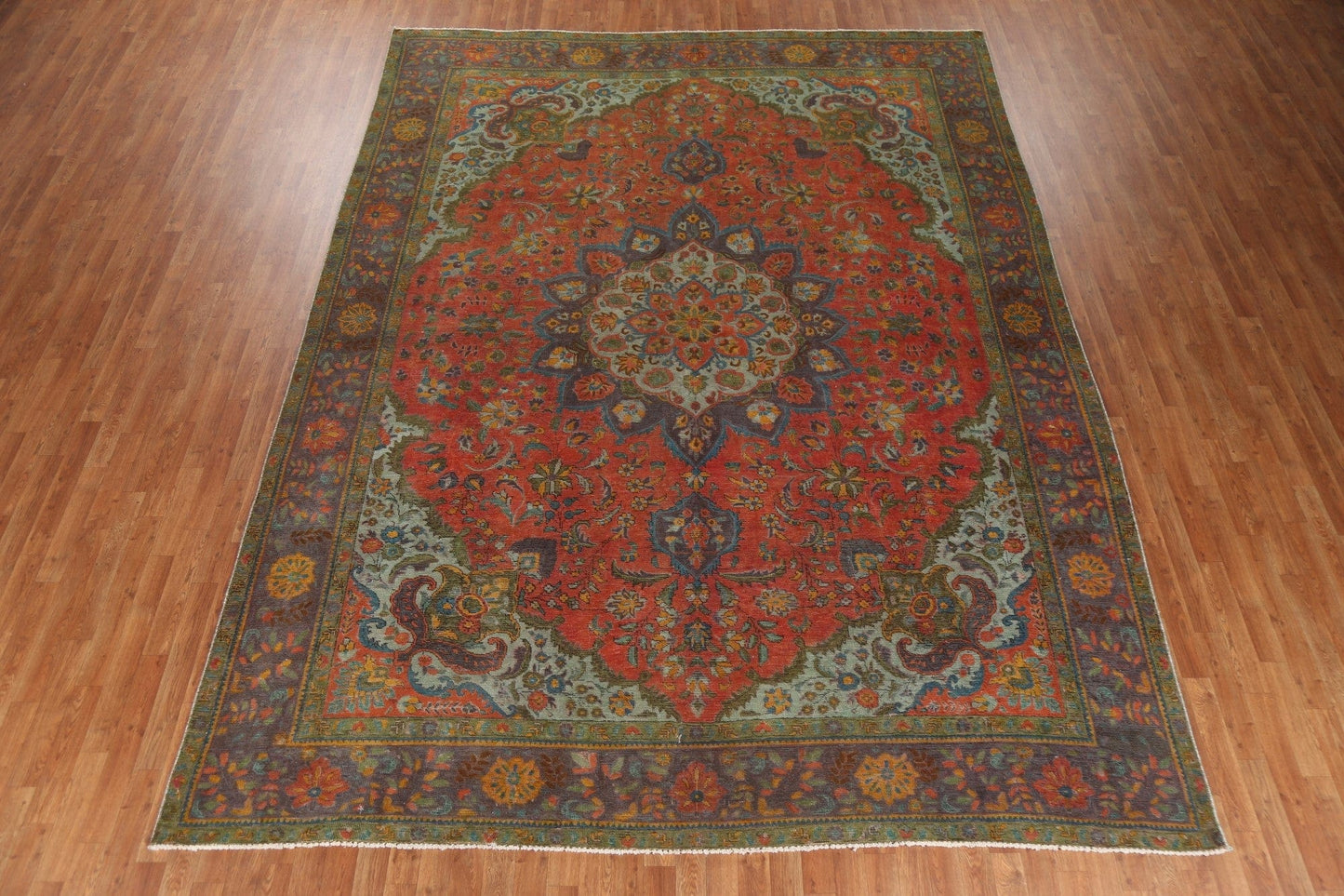 Distressed Over-Dyed Tabriz Persian Area Rug 10x13