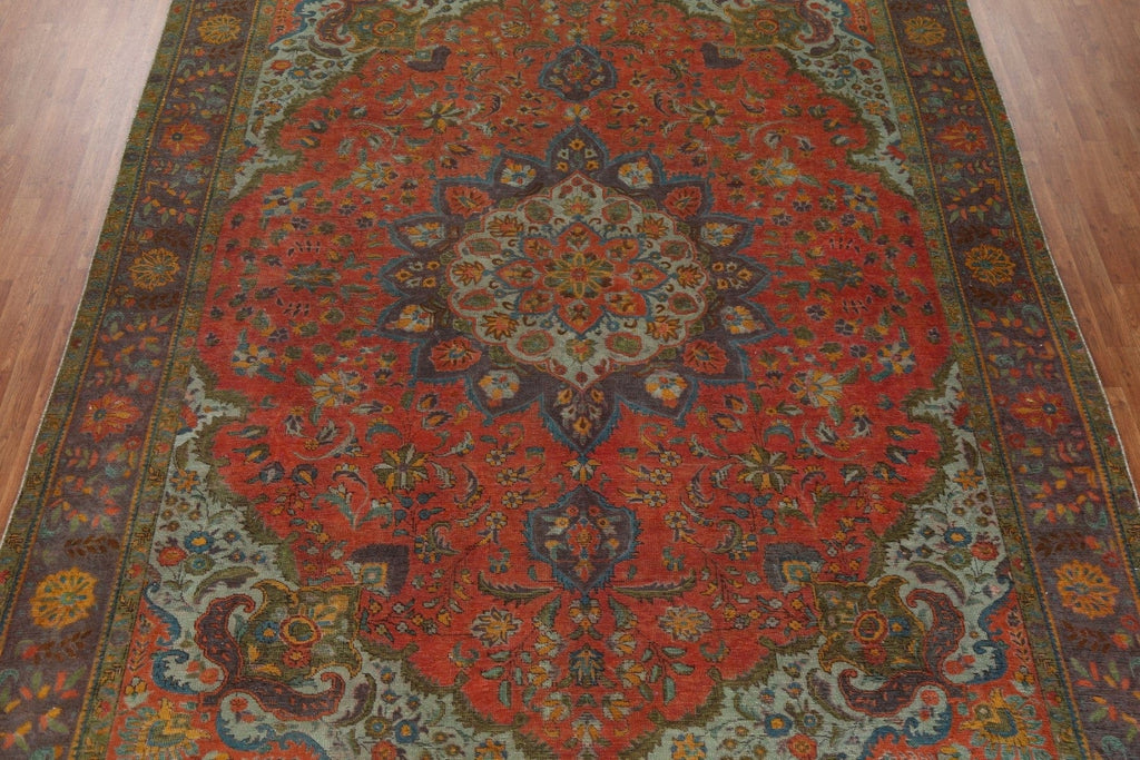 Distressed Over-Dyed Tabriz Persian Area Rug 10x13