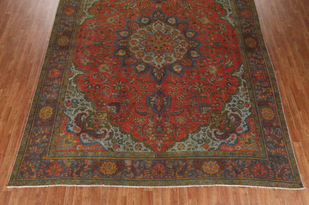 Distressed Over-Dyed Tabriz Persian Area Rug 10x13