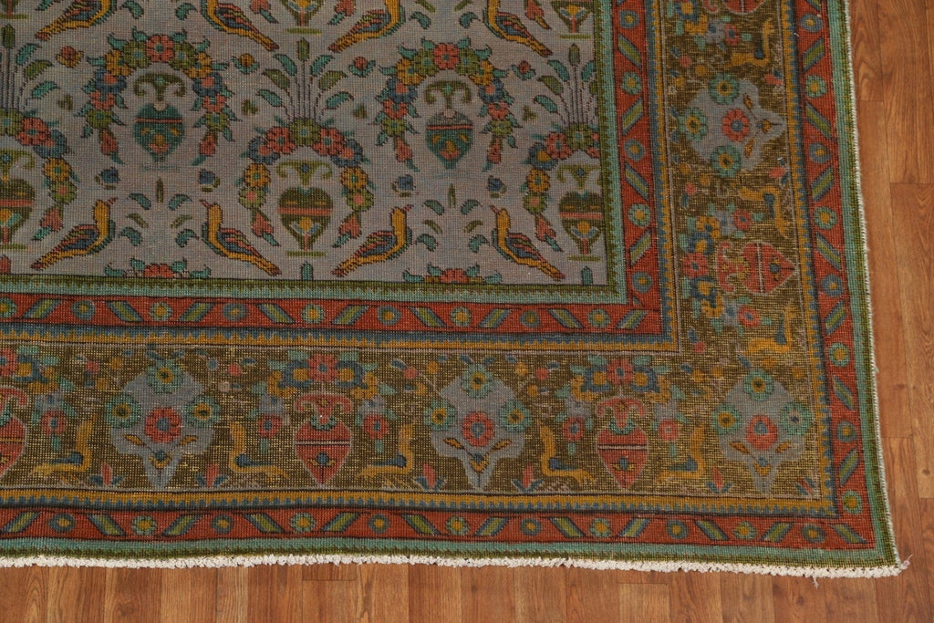 Distressed Wool Tabriz Persian Area Rug 10x12