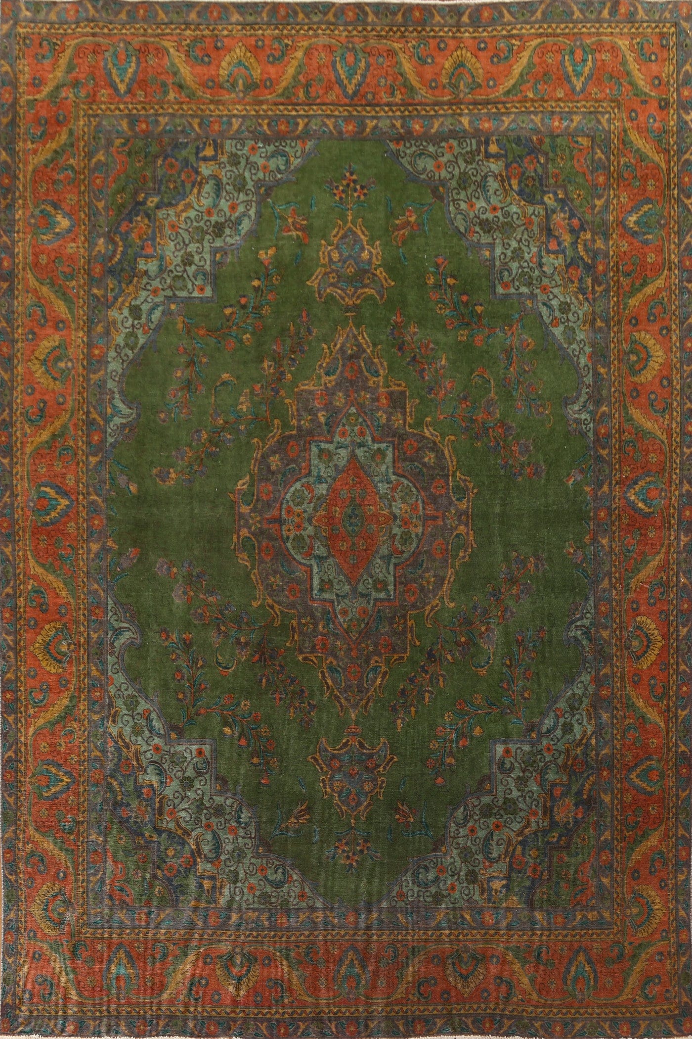 Green Over-Dyed Tabriz Persian Area Rug 10x12