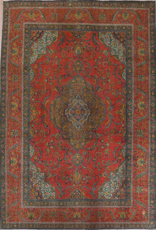 Distressed Over-Dyed Tabriz Persian Area Rug 10x13