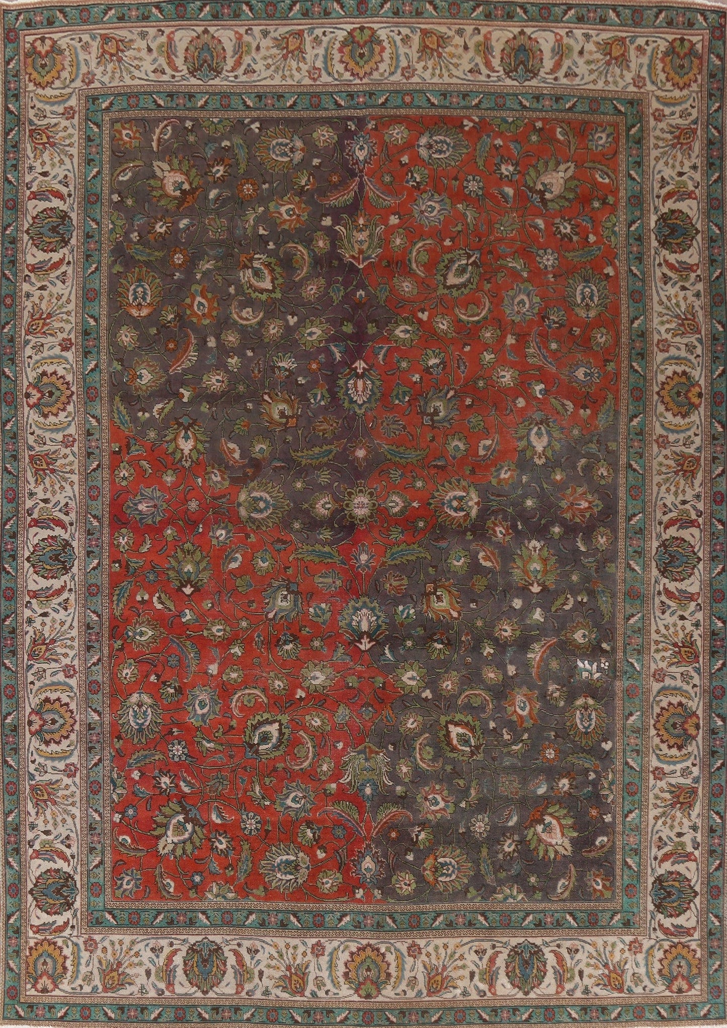 Distressed Wool Tabriz Persian Area Rug 10x13