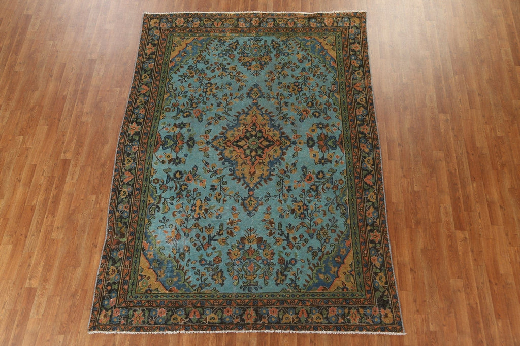 Floral Over-Dyed Hamedan Persian Area Rug 7x9