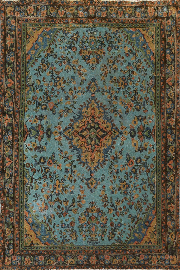 Floral Over-Dyed Hamedan Persian Area Rug 7x9