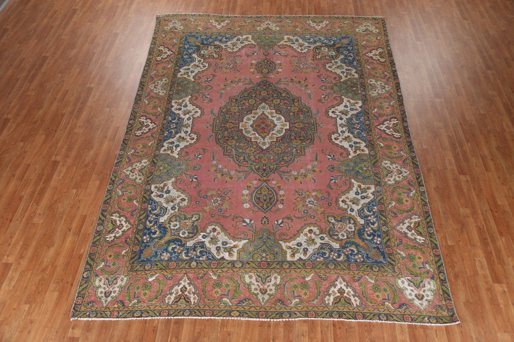 Vintage Geometric Tabriz Persian Area Rug 9x12