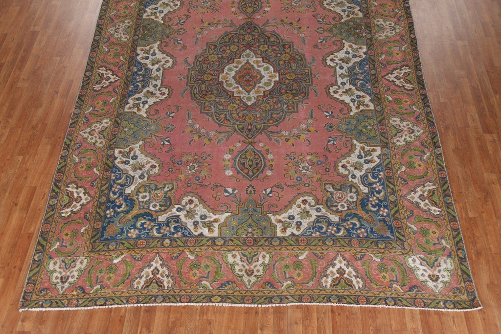 Vintage Geometric Tabriz Persian Area Rug 9x12