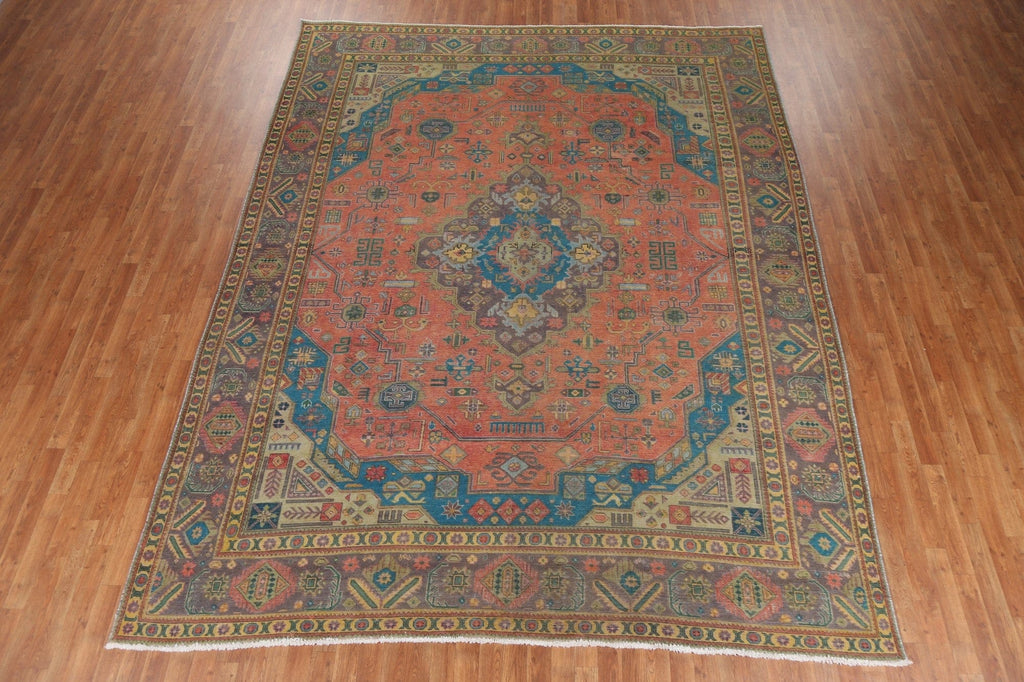 Distressed Over-Dyed Tabriz Persian Area Rug 9x12