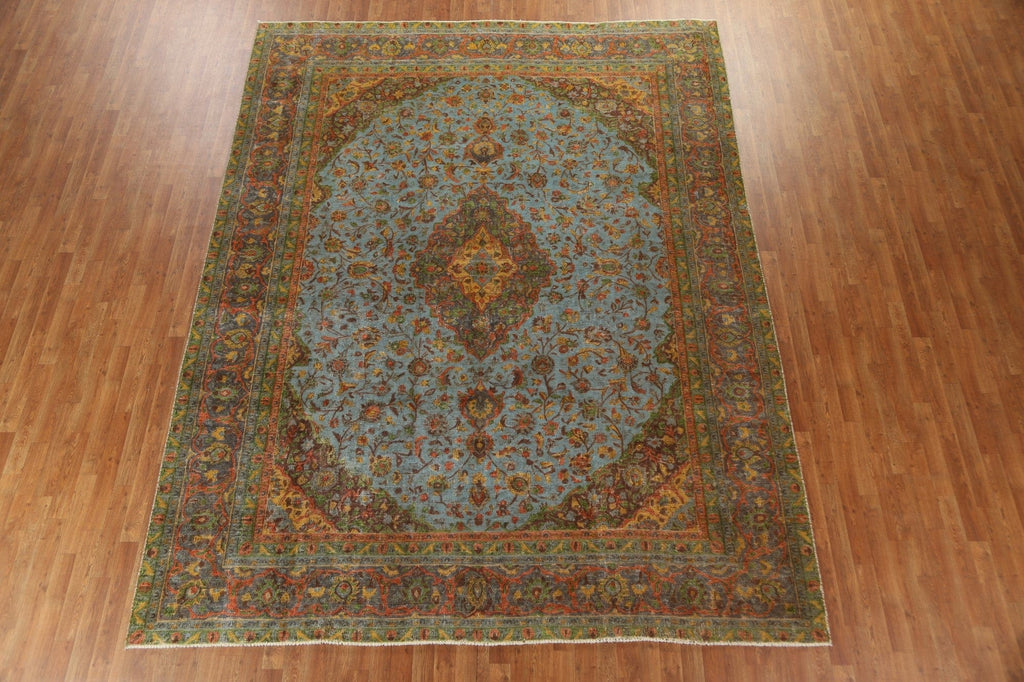 Distressed Wool Kashan Persian Area Rug 9x12