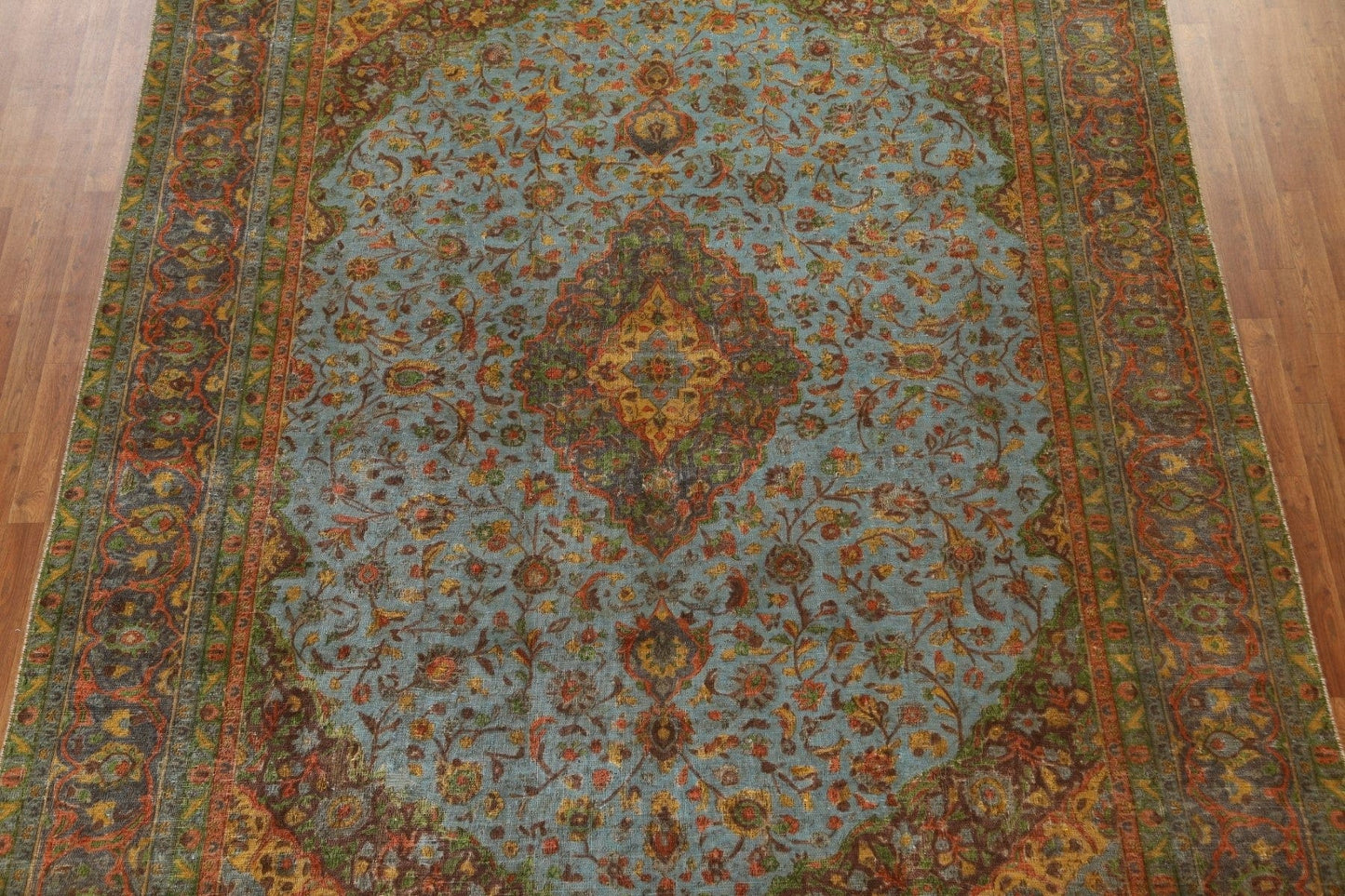 Distressed Wool Kashan Persian Area Rug 9x12