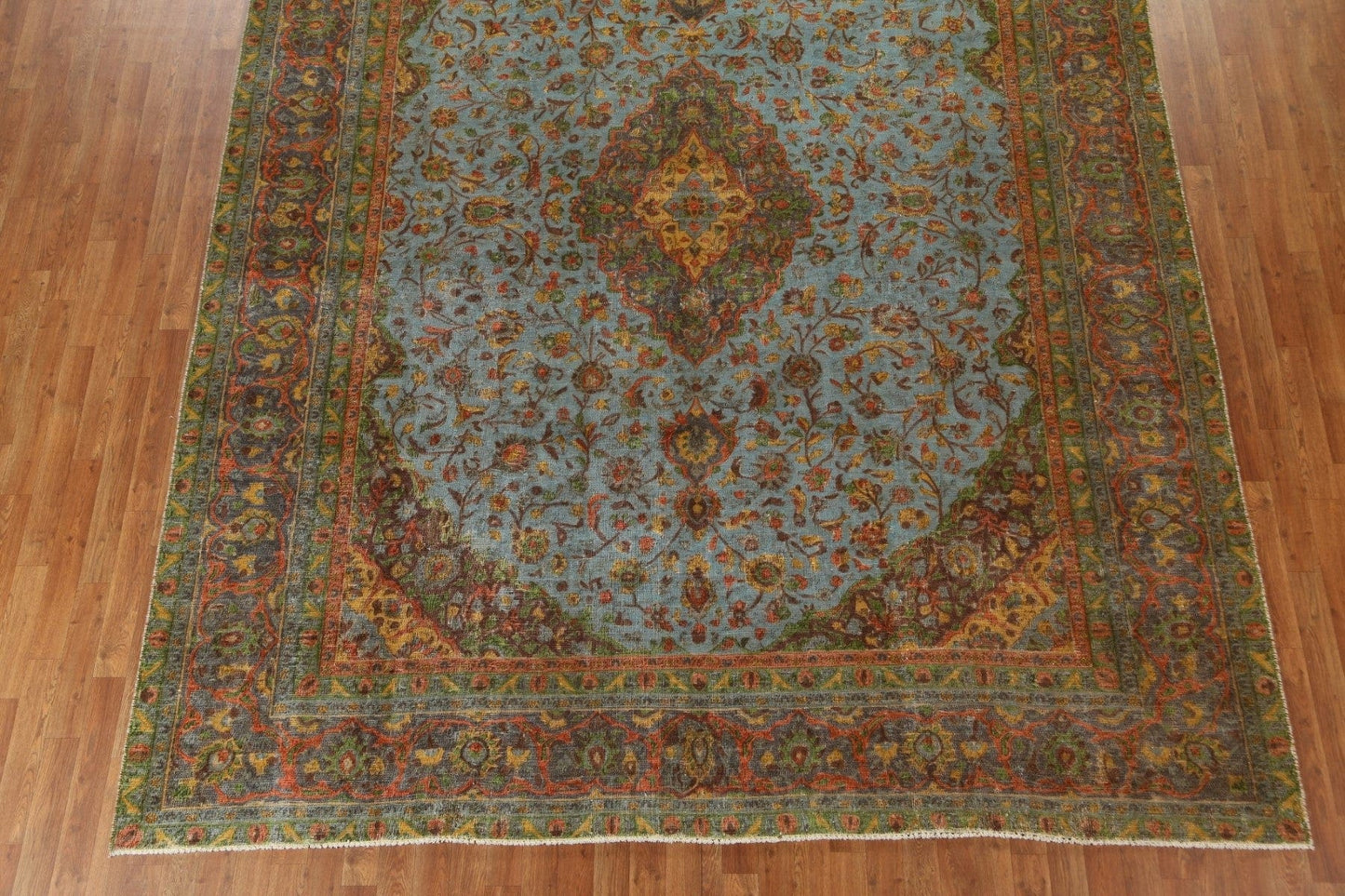 Distressed Wool Kashan Persian Area Rug 9x12