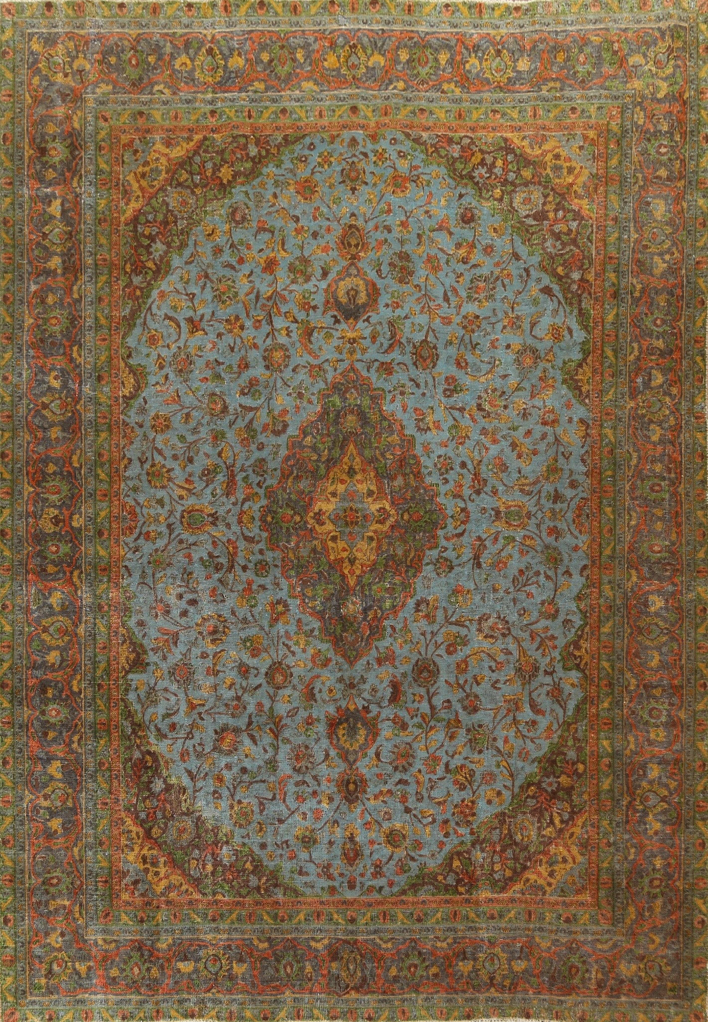 Distressed Wool Kashan Persian Area Rug 9x12