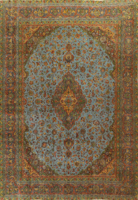 Distressed Wool Kashan Persian Area Rug 9x12