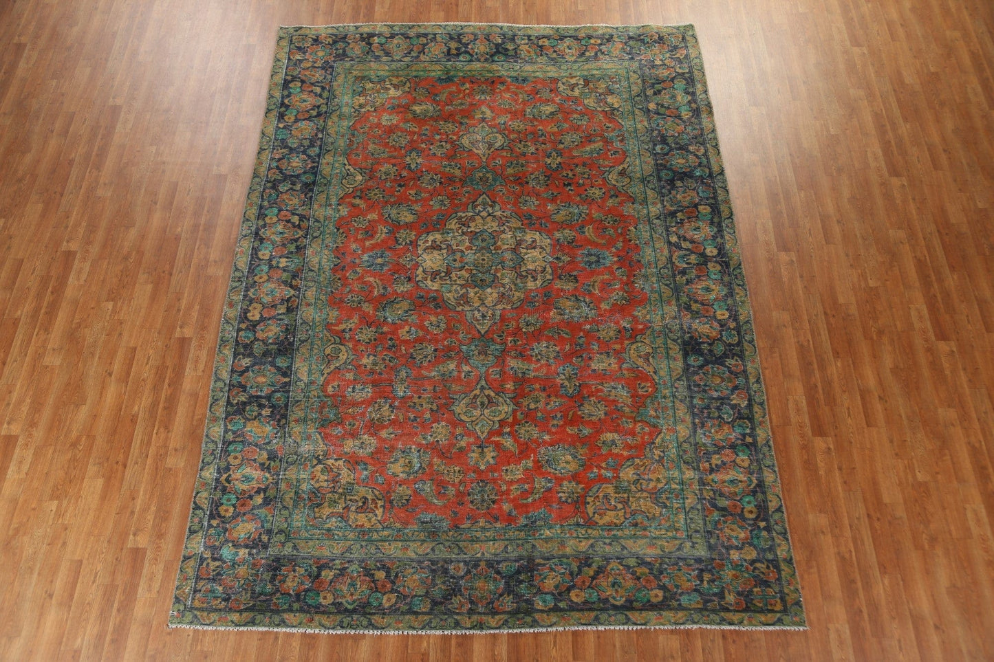 Distressed Over-Dyed Mashad Persian Area Rug 8x11