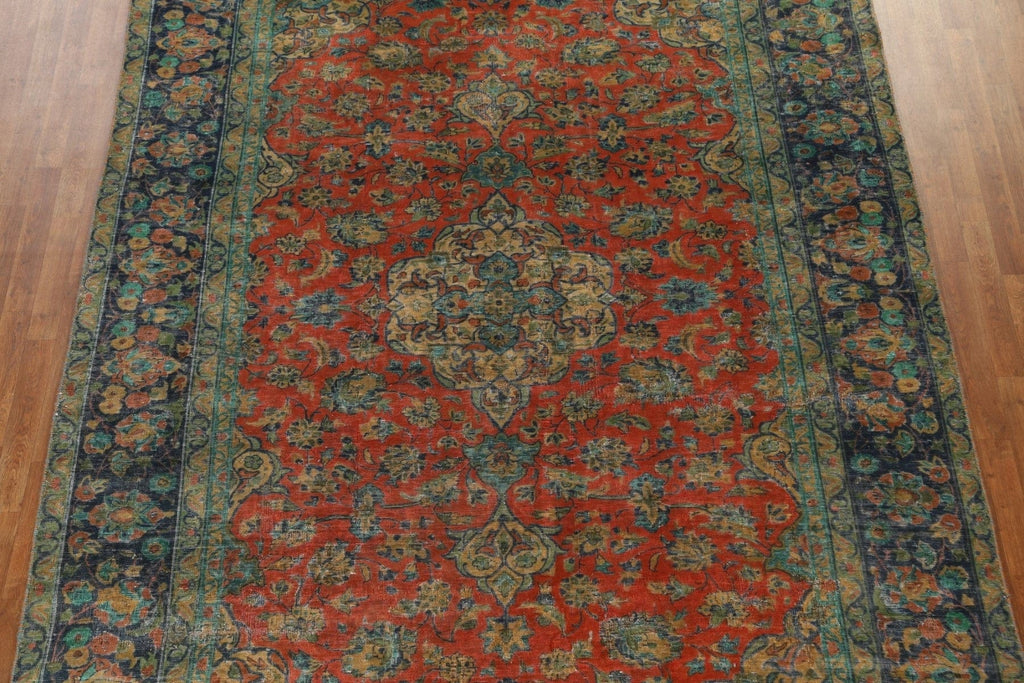 Distressed Over-Dyed Mashad Persian Area Rug 8x11