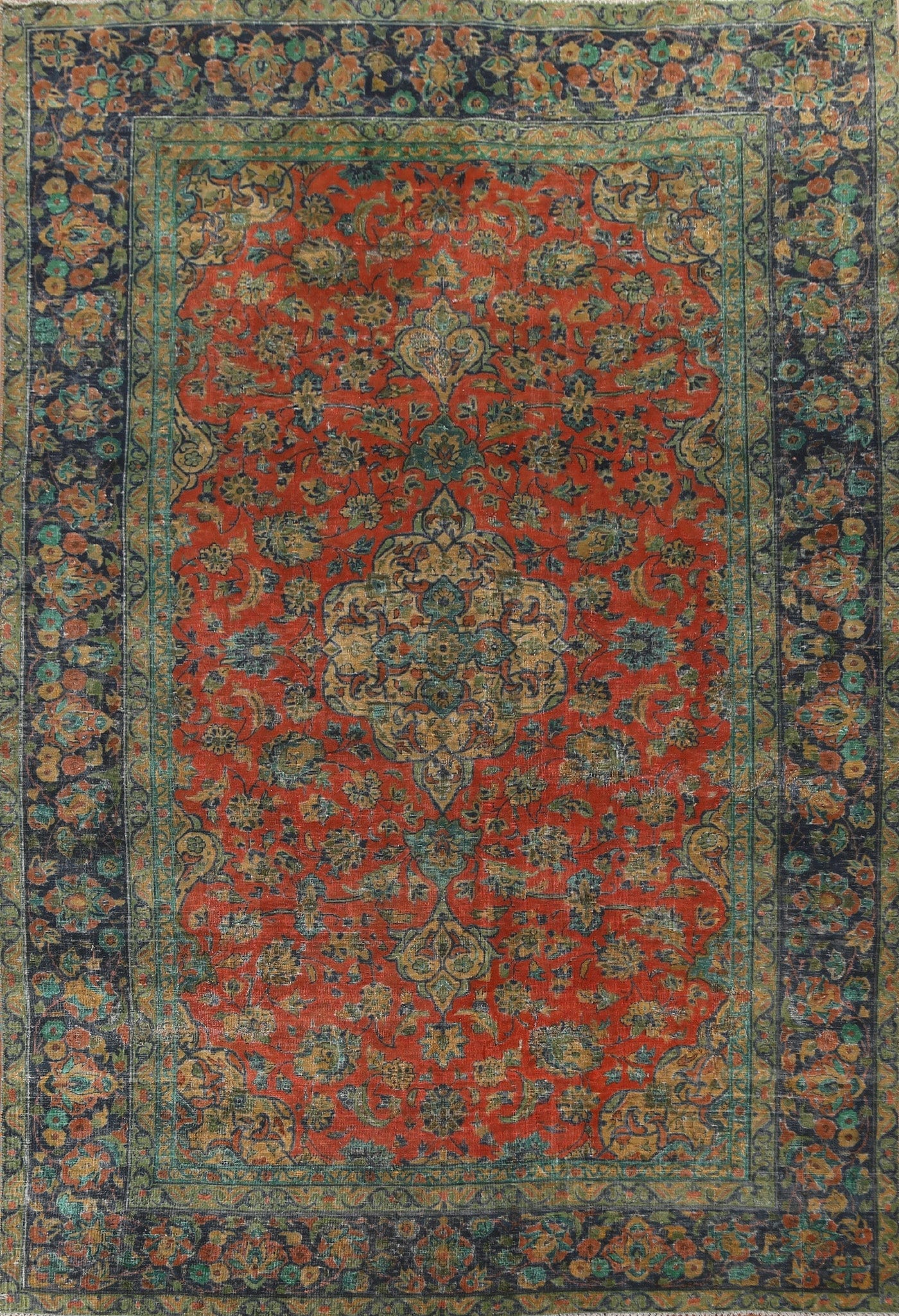 Distressed Over-Dyed Mashad Persian Area Rug 8x11