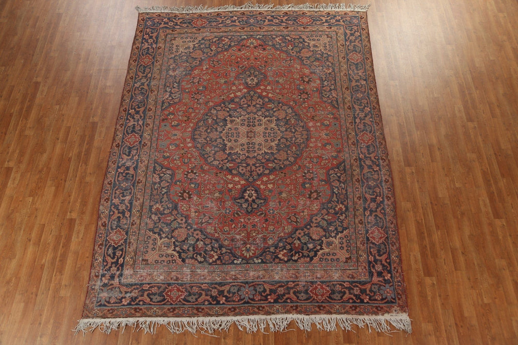 Antique Floral Wool Tabriz Persian Area Rug 8x11