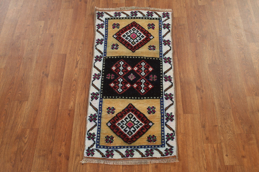 Vintage Geometric Anatolian Oriental Wool Rug 2x3