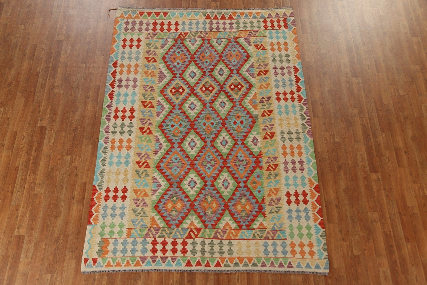 Geometric Kilim Vegetable Dye Oriental Area Rug 6x9