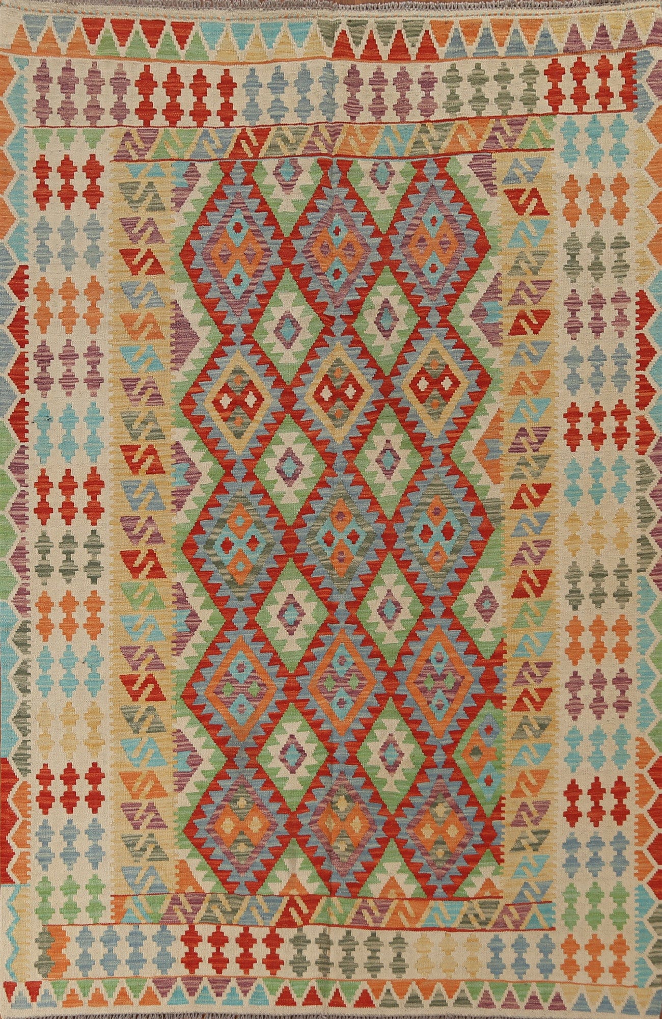 Geometric Kilim Vegetable Dye Oriental Area Rug 6x9