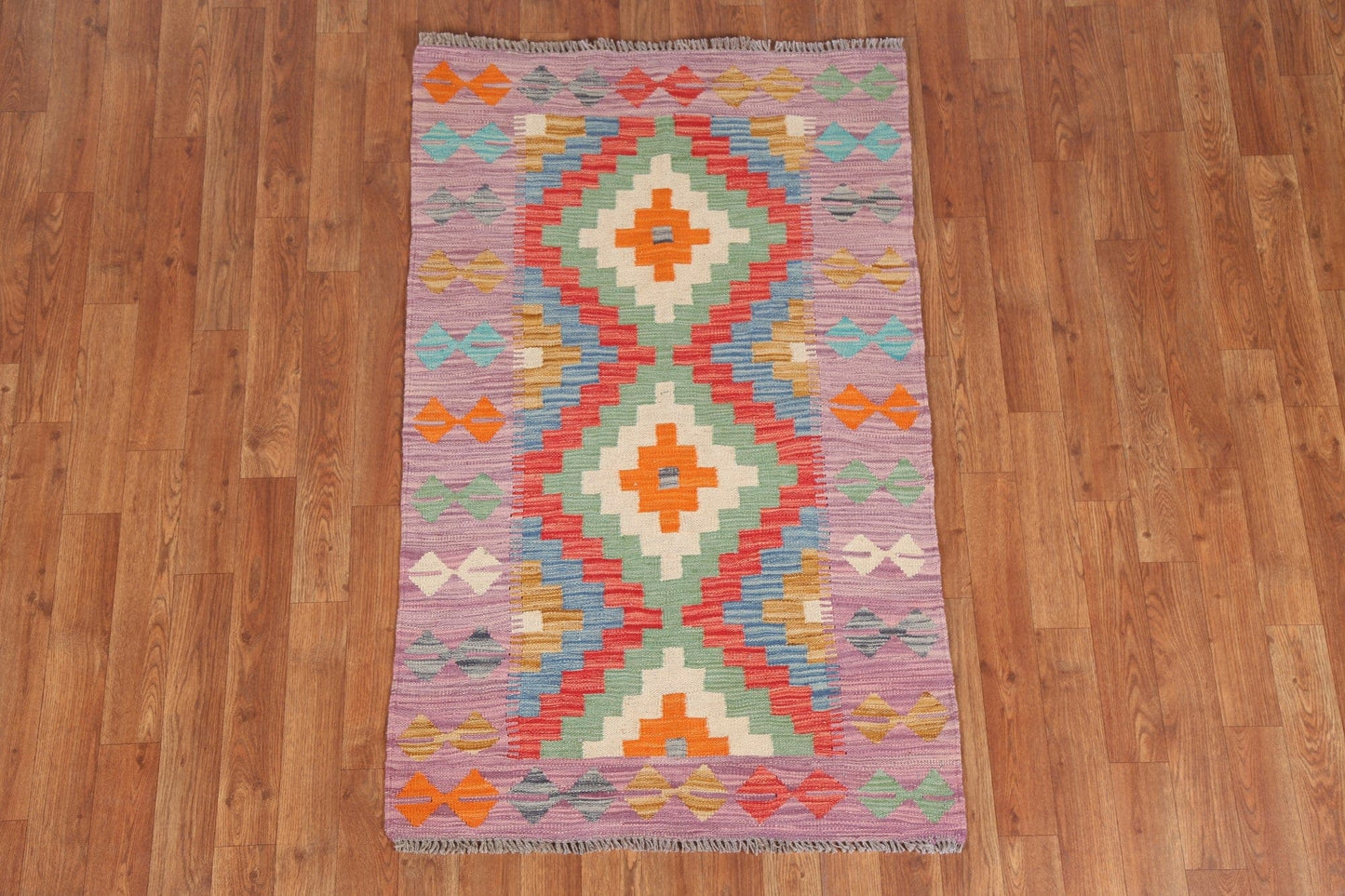 Kilim Geometric Vegetable Dye Oriental Wool Rug 3x4