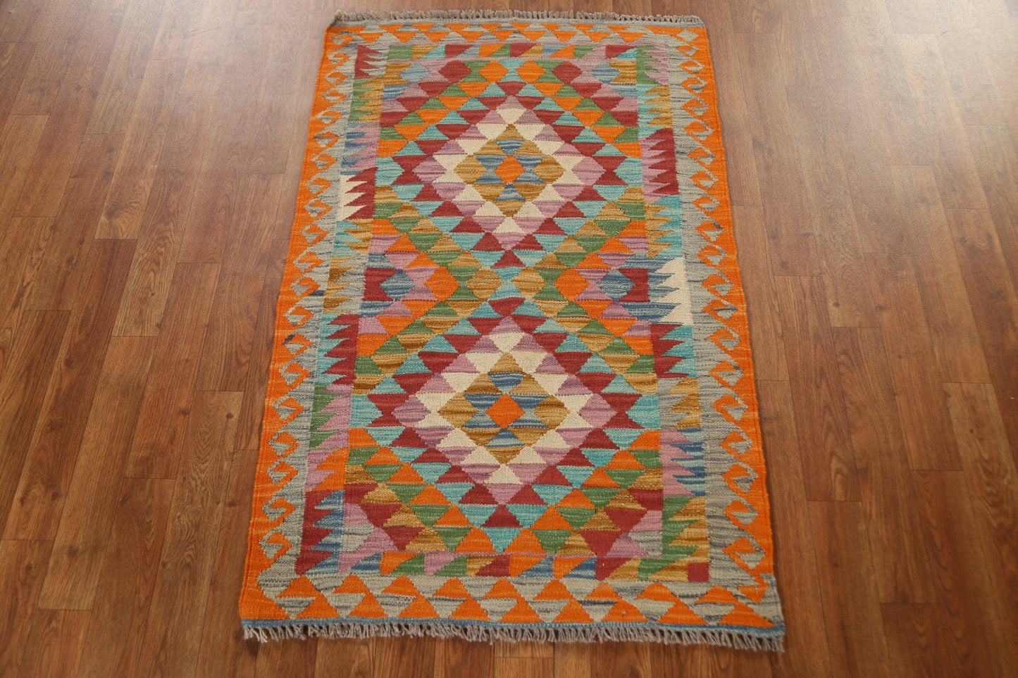 Vegetable Dye Geometric Kilim Oriental Rug 3x4