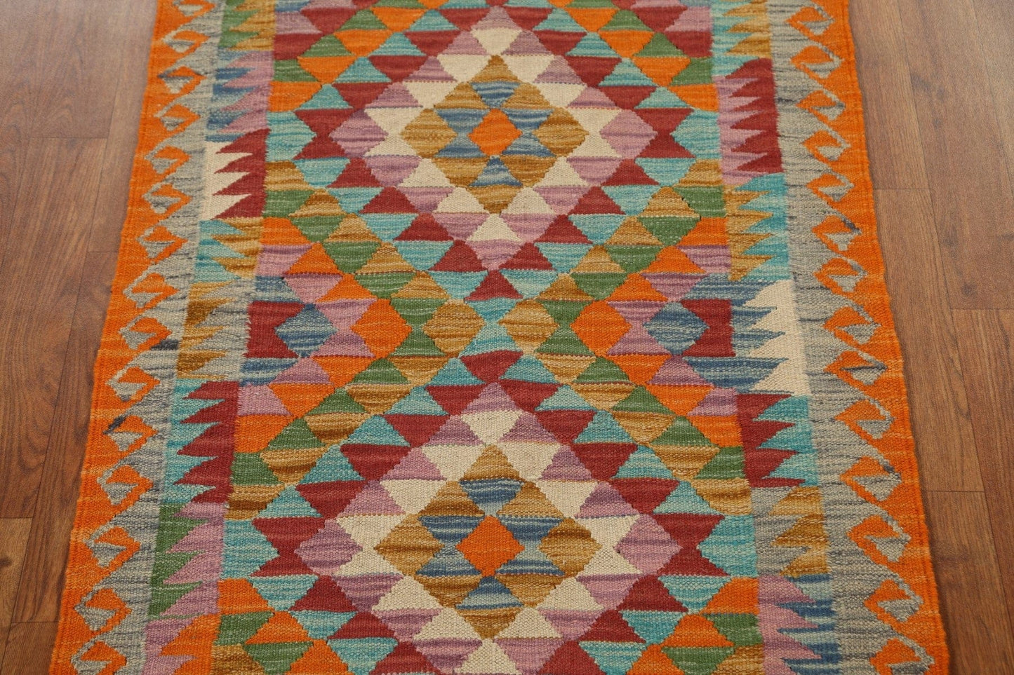 Vegetable Dye Geometric Kilim Oriental Rug 3x4