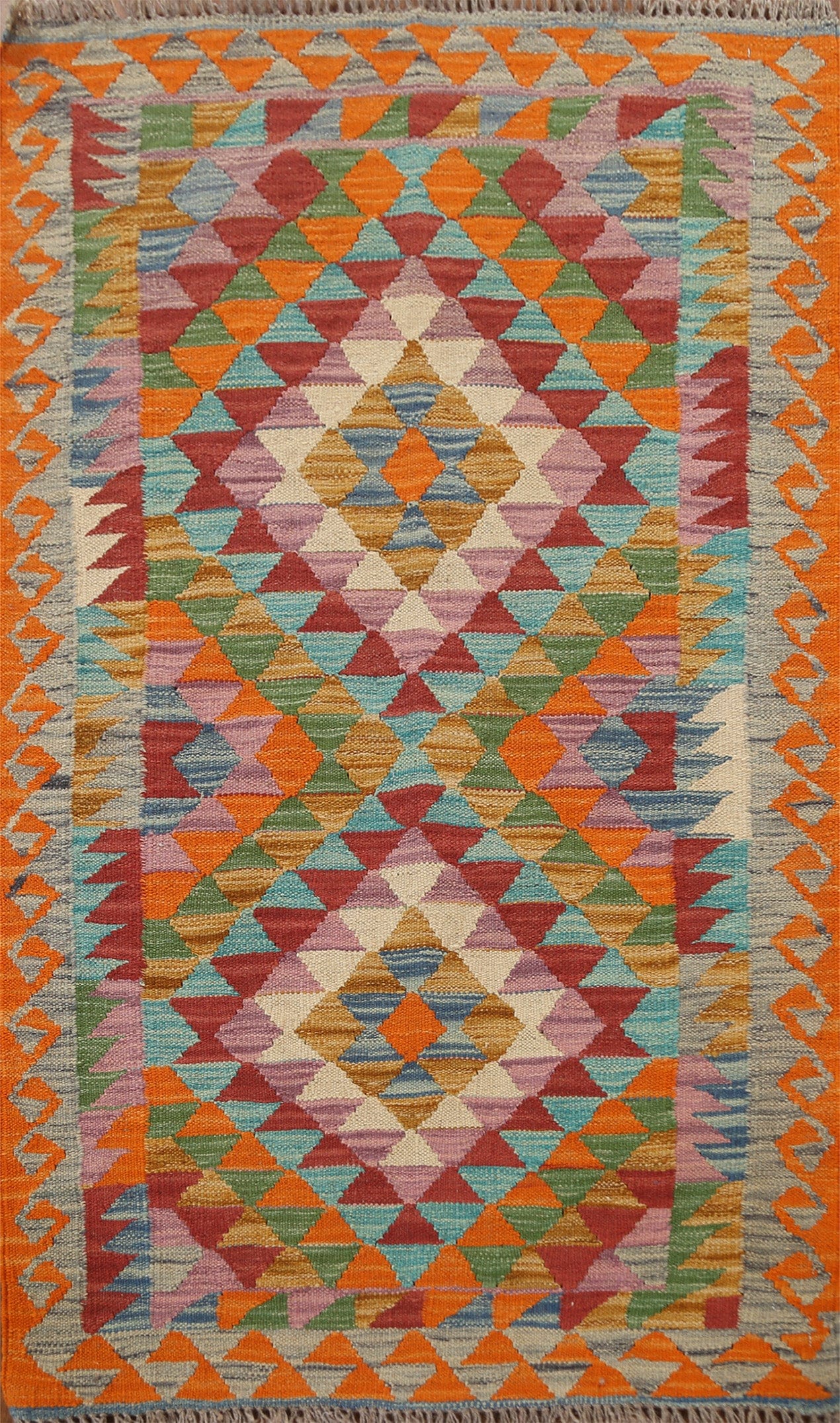 Vegetable Dye Geometric Kilim Oriental Rug 3x4