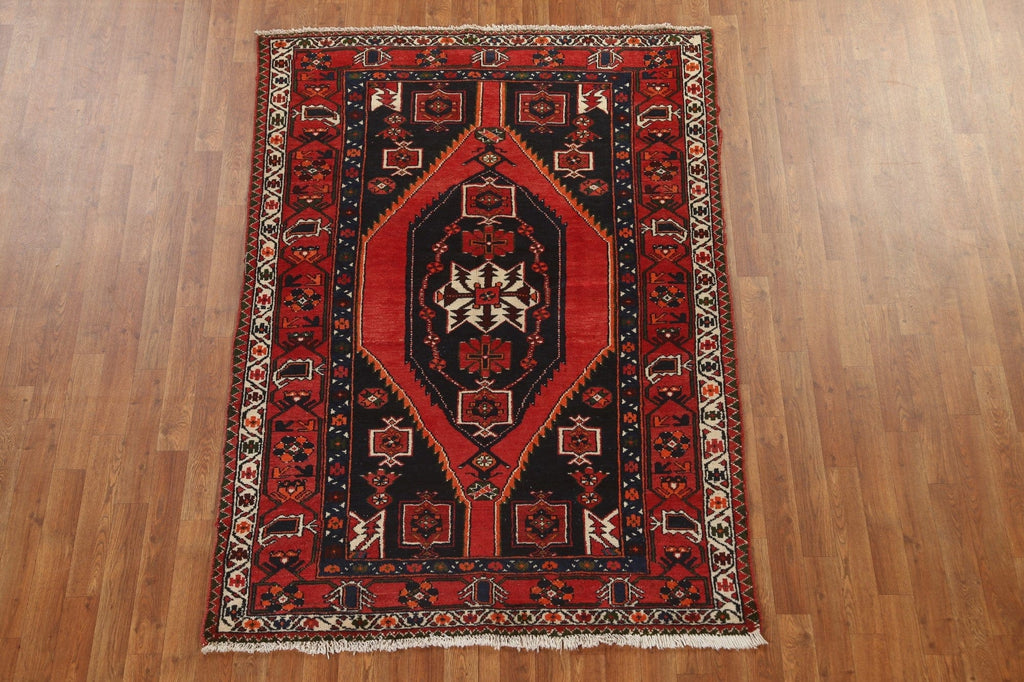 Geometric Hamedan Persian Area Rug 4x7