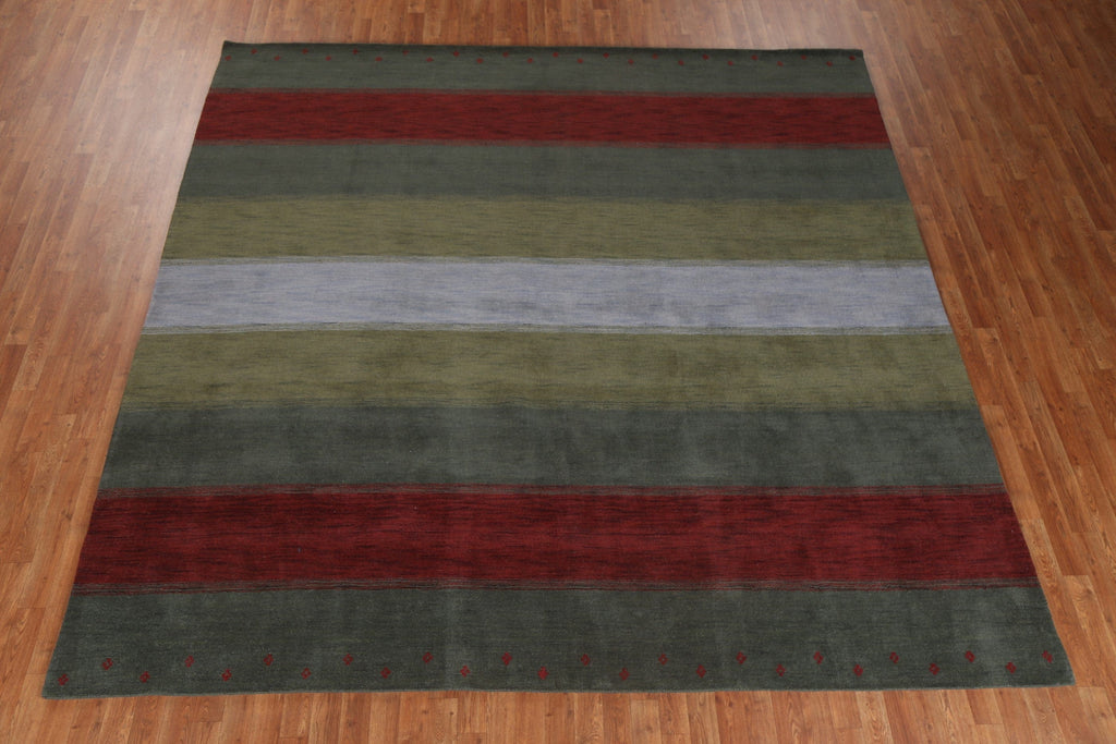 Striped Wool Gabbeh Oriental Square Rug 10x10