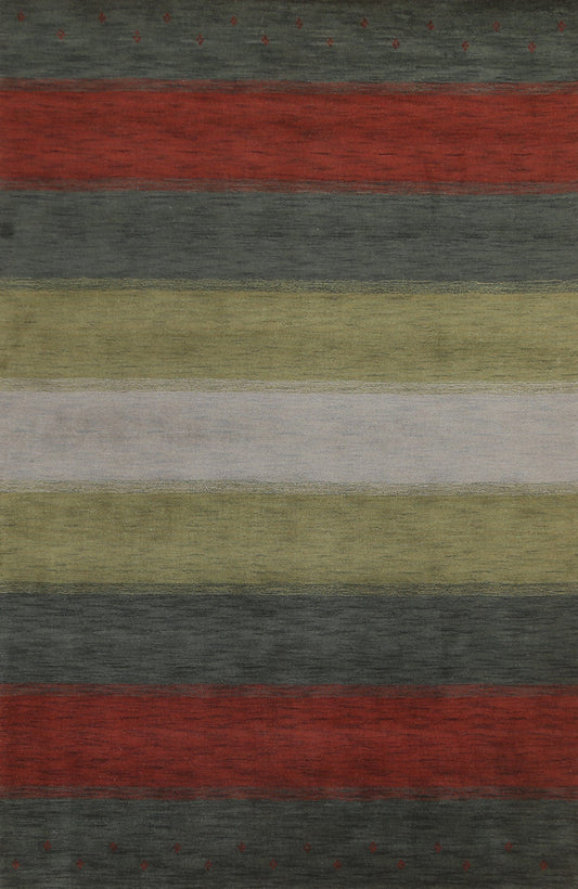 Green Striped Gabbeh Oriental Area Rug 7x10