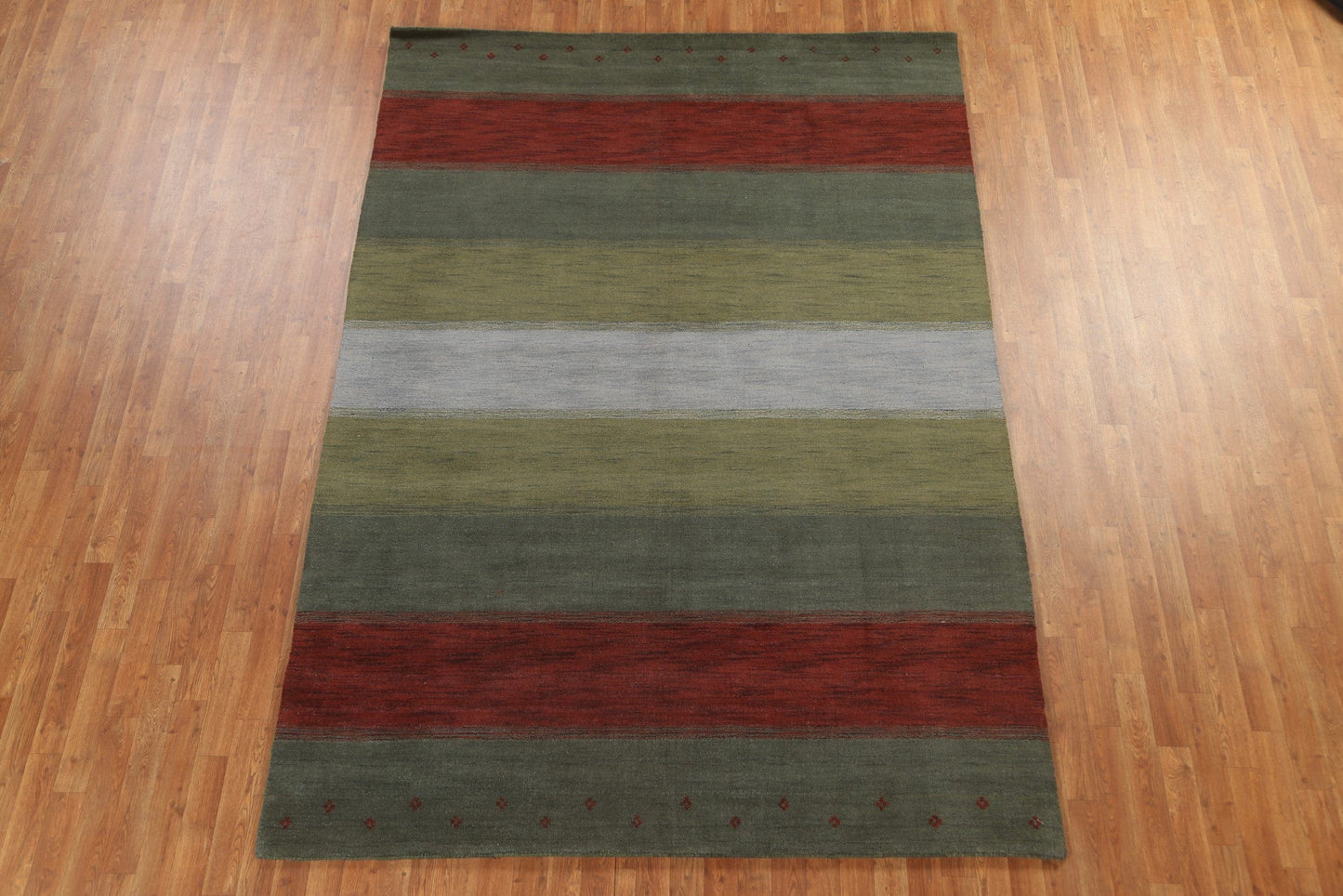 Green Striped Gabbeh Oriental Area Rug 7x10