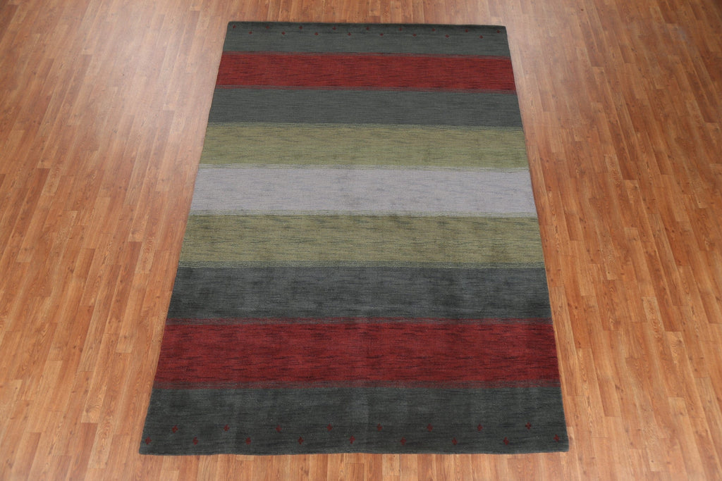 Green Striped Gabbeh Oriental Area Rug 7x10