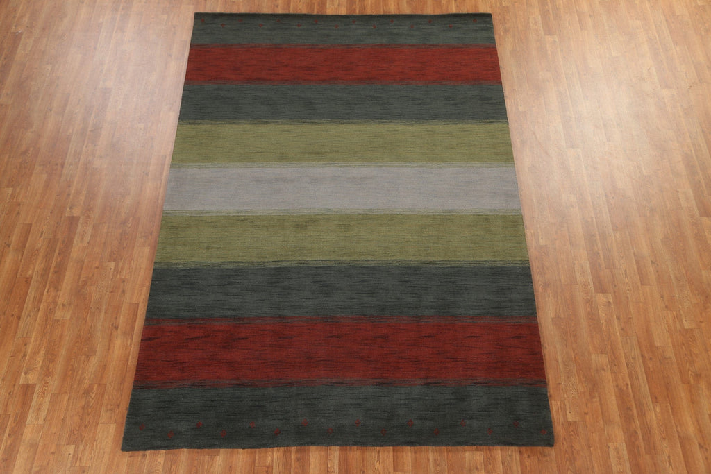 Green Striped Gabbeh Oriental Area Rug 7x10